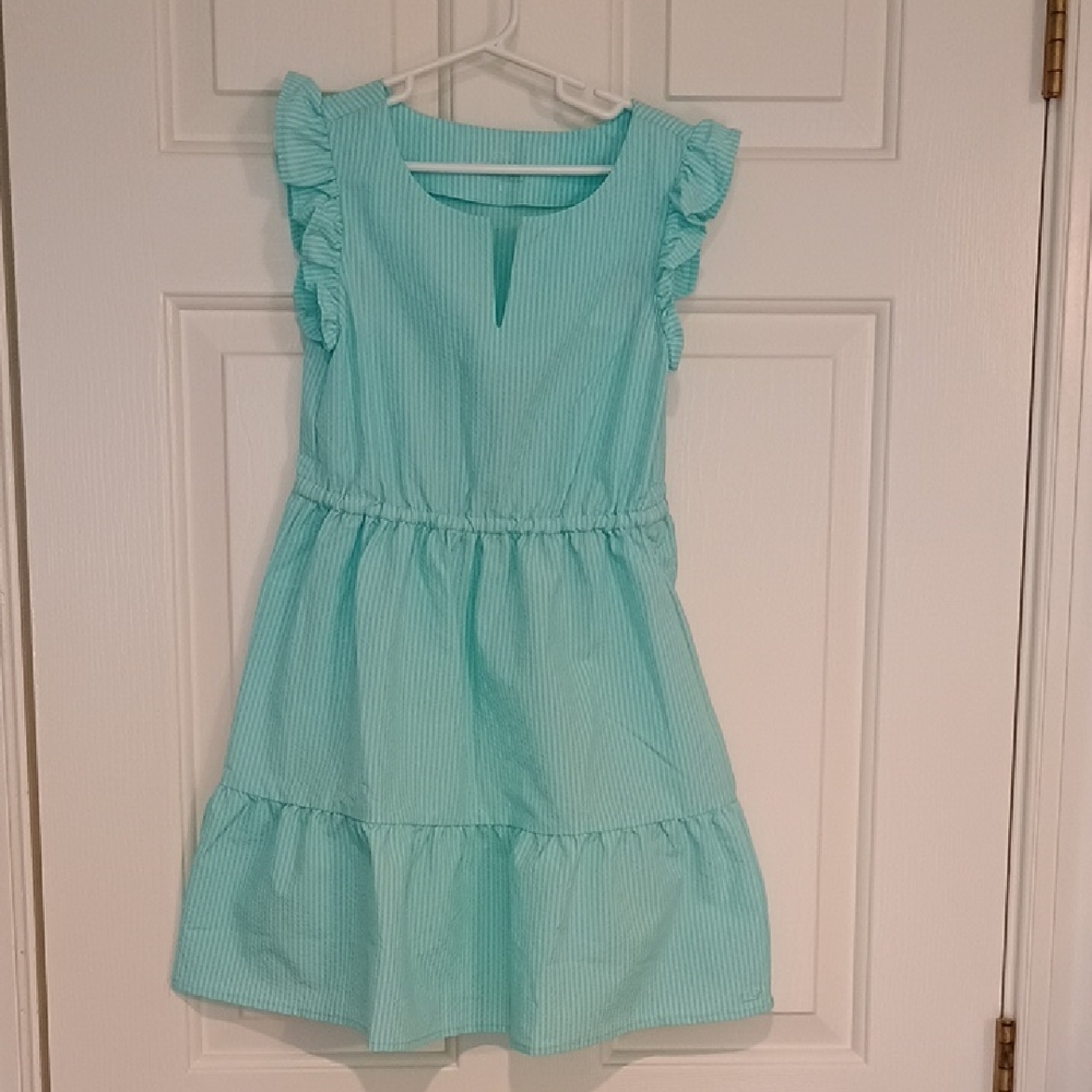 Vineyard Vines Girls Mint Stripe Ruffle Sleeve Dress